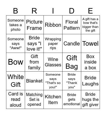 Bridal Shower Bingo Card