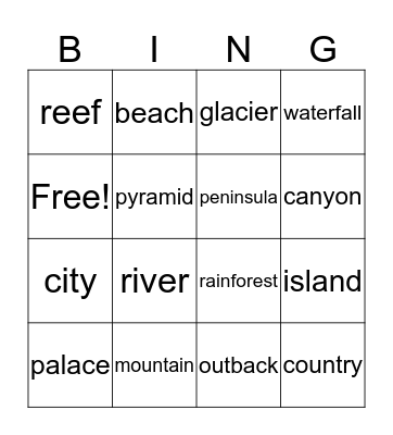 Where in the World?  Bingo Card