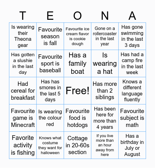 THEONA BINGO Card