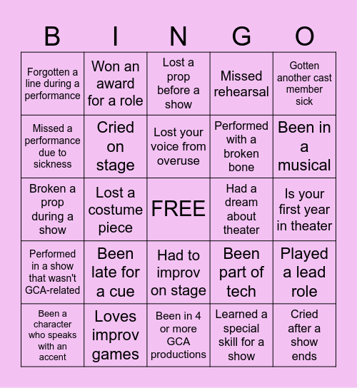 THEATRE  BINGO Card