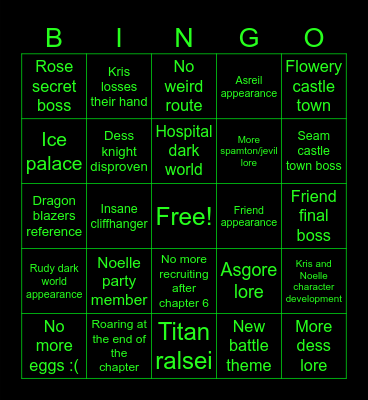 Deltarune chapter 6 bingo Card