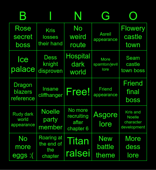 Deltarune chapter 6 bingo Card