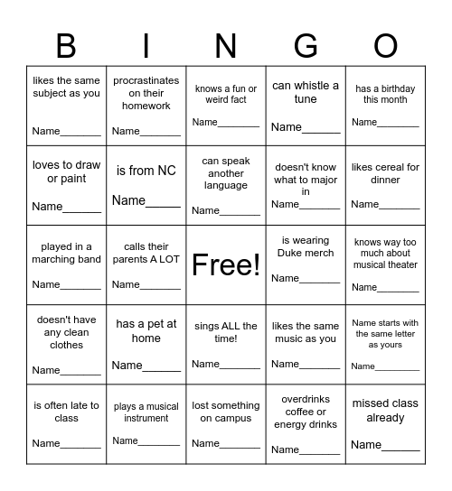 FOCUS: FIND SOMEONE WHO Bingo Card