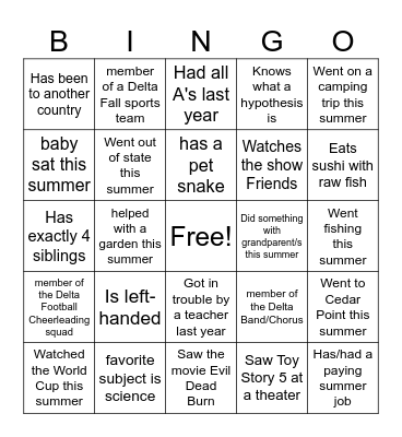 Classmate Bingo Card