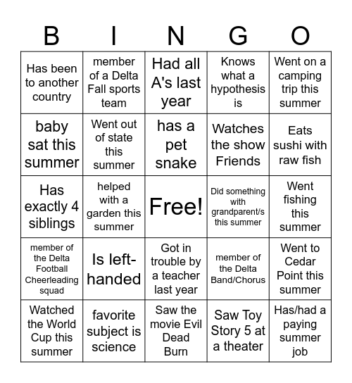 Classmate Bingo Card