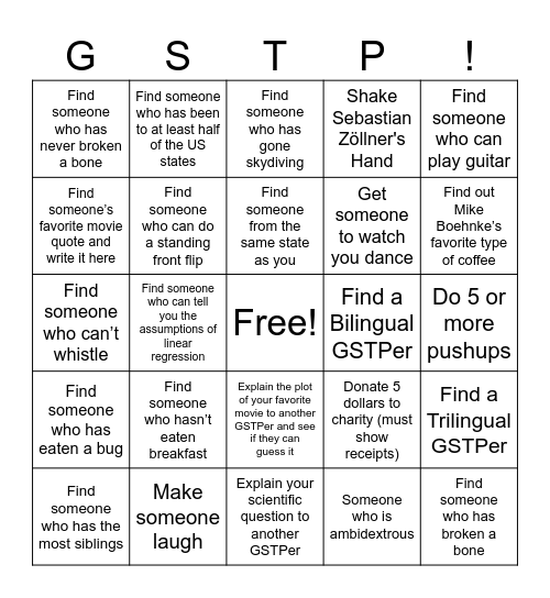 GSTP Bingo Card
