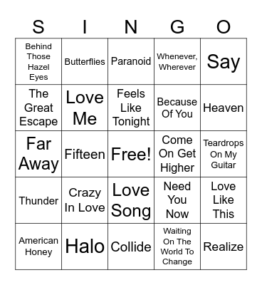 2000s Singo 2 Bingo Card