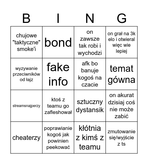 duo z mamonem Bingo Card
