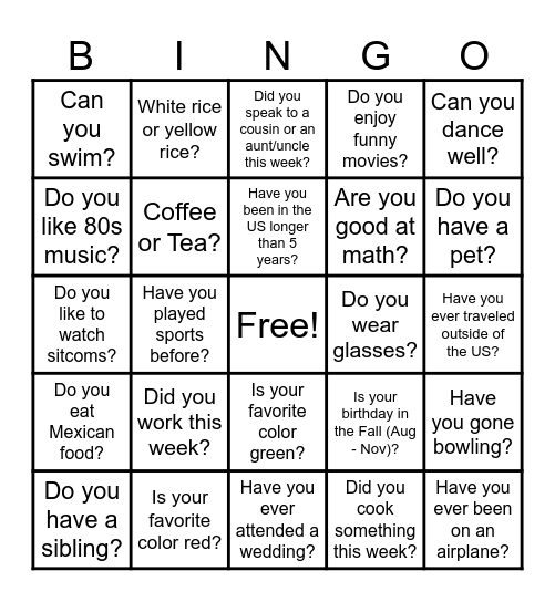 Find Some Who... Bingo Card