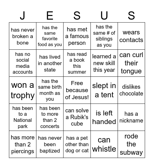 Find Someone who... Bingo Card