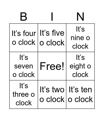 What time is it? Bingo Card