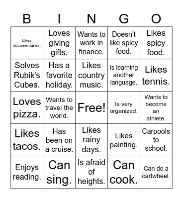 Back to School Bingo Card