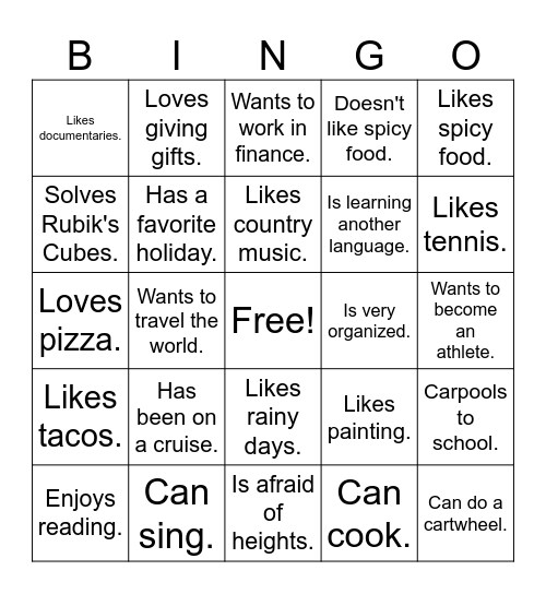 Back to School Bingo Card