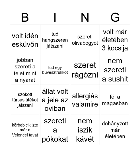 szülinapos bingo Card