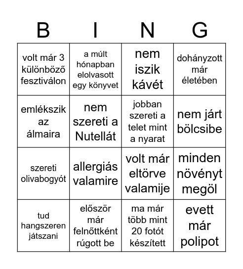 szülinapos bingo Card