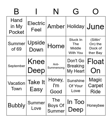 Five-0-Five Music Bingo - Summer Songs 1 Bingo Card