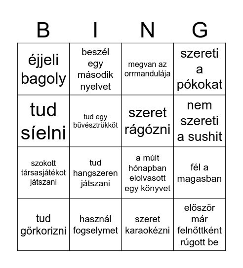 szülinapos bingo Card