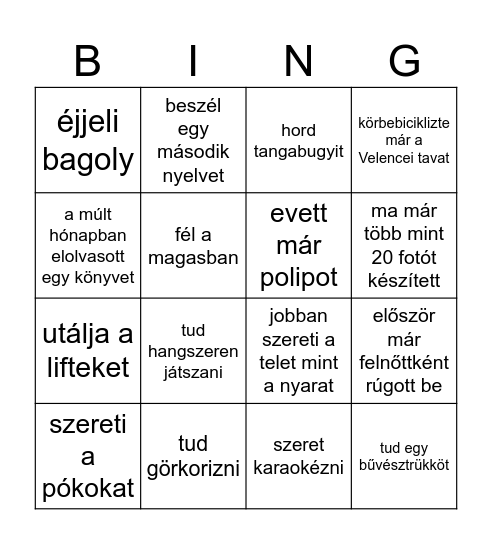szülinapos bingo Card