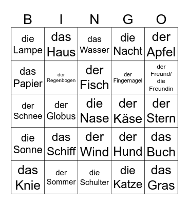 echte Kognaten Bingo Card