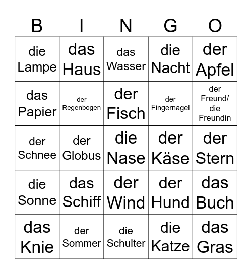 echte Kognaten Bingo Card