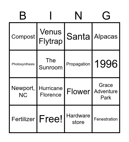 Random/CHG Bingo Card