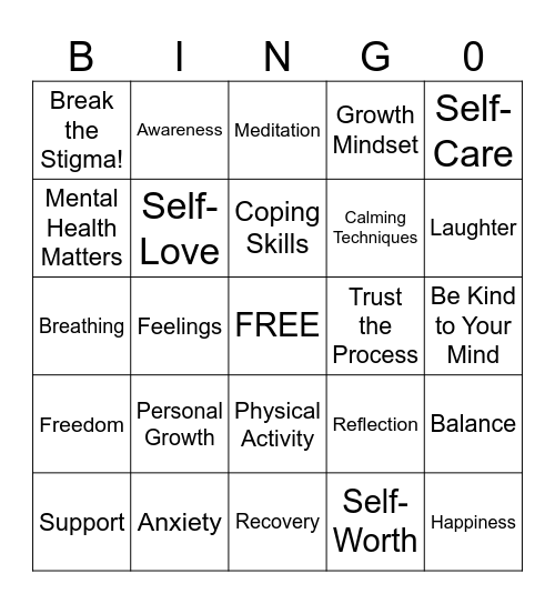 CHANGING YOUR MINDSET Bingo Card