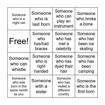 Bingo Icebreaker Bingo Card