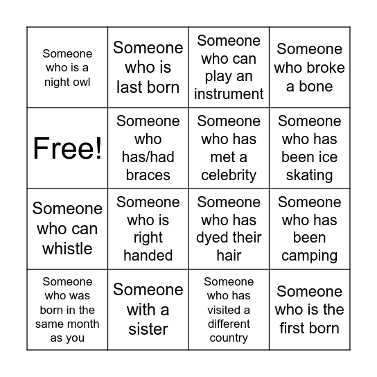 Bingo Icebreaker Bingo Card