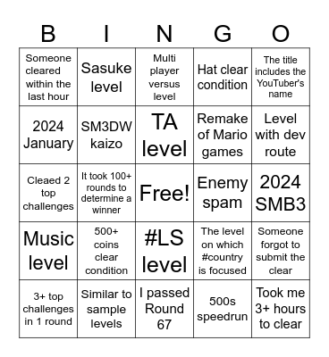 Endless Tournament Bingo Card
