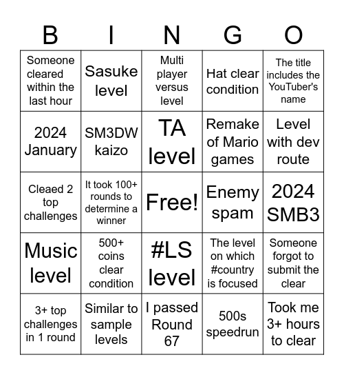 Endless Tournament Bingo Card