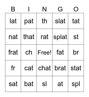 -at Words Bingo Card