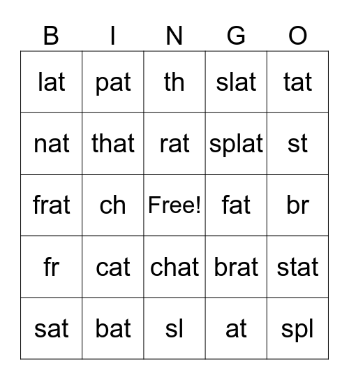 -at Words Bingo Card
