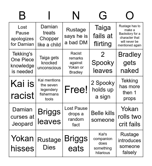 One Piece dnd Marines bingo Card