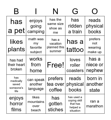 Group make a friend bingo Card