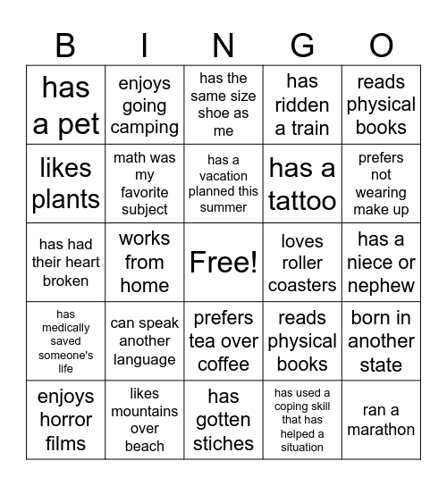 Group make a friend bingo Card
