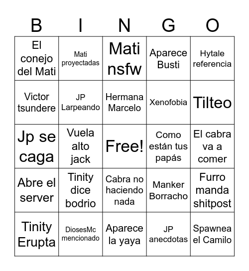 Bodrio Bingo Card