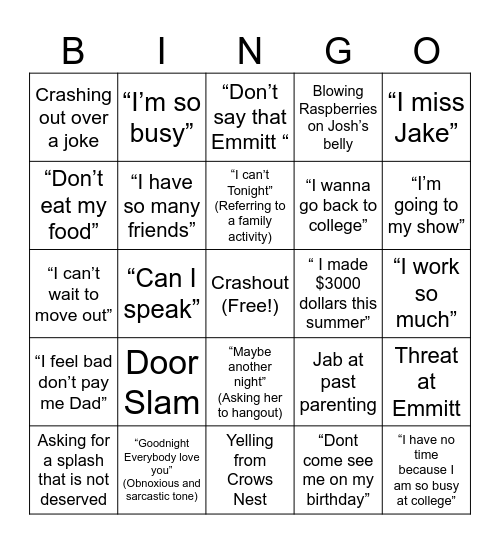 Daily Summer Bingo Card