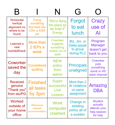 2026-2027 School Year Drinking Game Bingo Card