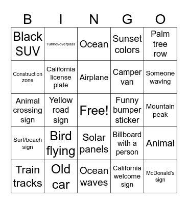 ROAD TRIP Bingo Card