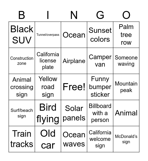 ROAD TRIP Bingo Card