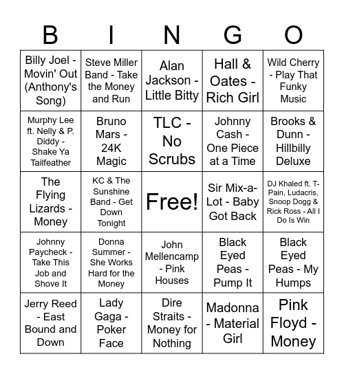 Money talks bingo Card