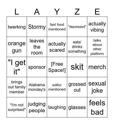 Layze Bingo Card