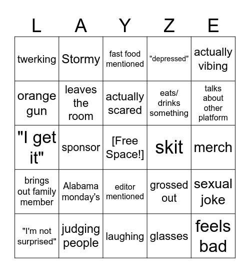 Layze Bingo Card
