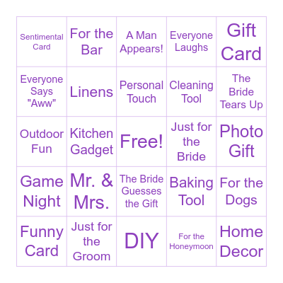 Bridal Shower Gift Bingo Card