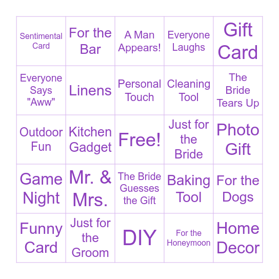 Bridal Shower Gift Bingo Card