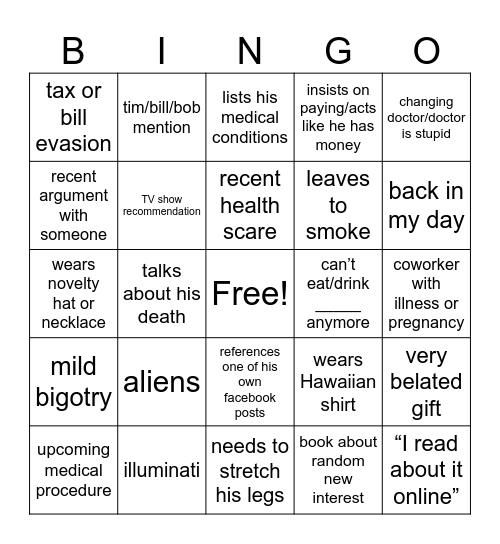 Dad Bingo Card