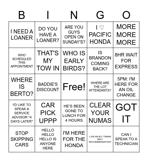 Untitled Bingo Card