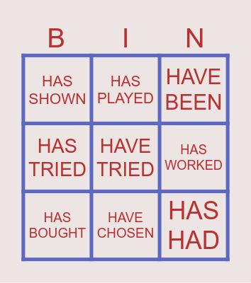 PAST PARTICIPLE VERBS Bingo Card