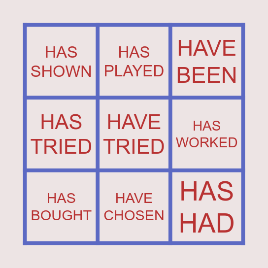 PAST PARTICIPLE VERBS Bingo Card