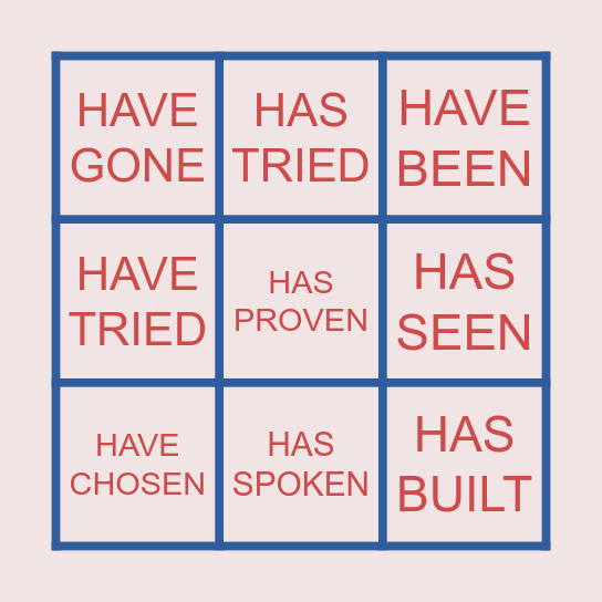 PAST PARTICIPLE VERBS Bingo Card